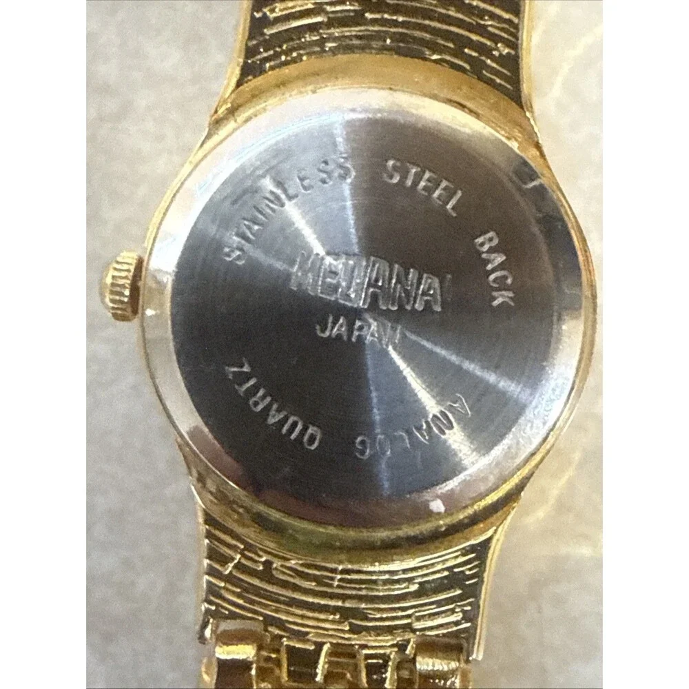 Vtg Medana ROYALE Ladies Diamond Gold Tone Nugget Style Watch 7.5